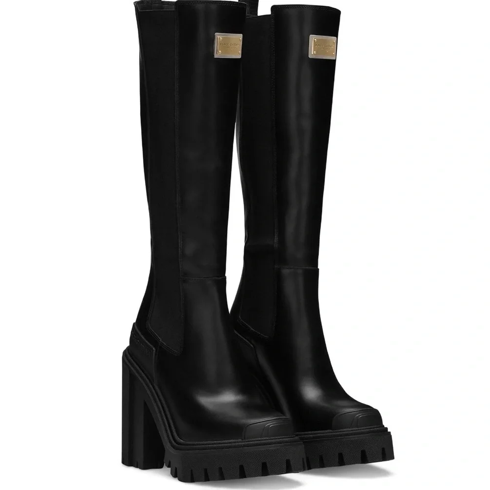 Dolce & Gabbana Black 90mm logo-plaque slip-on boots - Picture 2 of 4